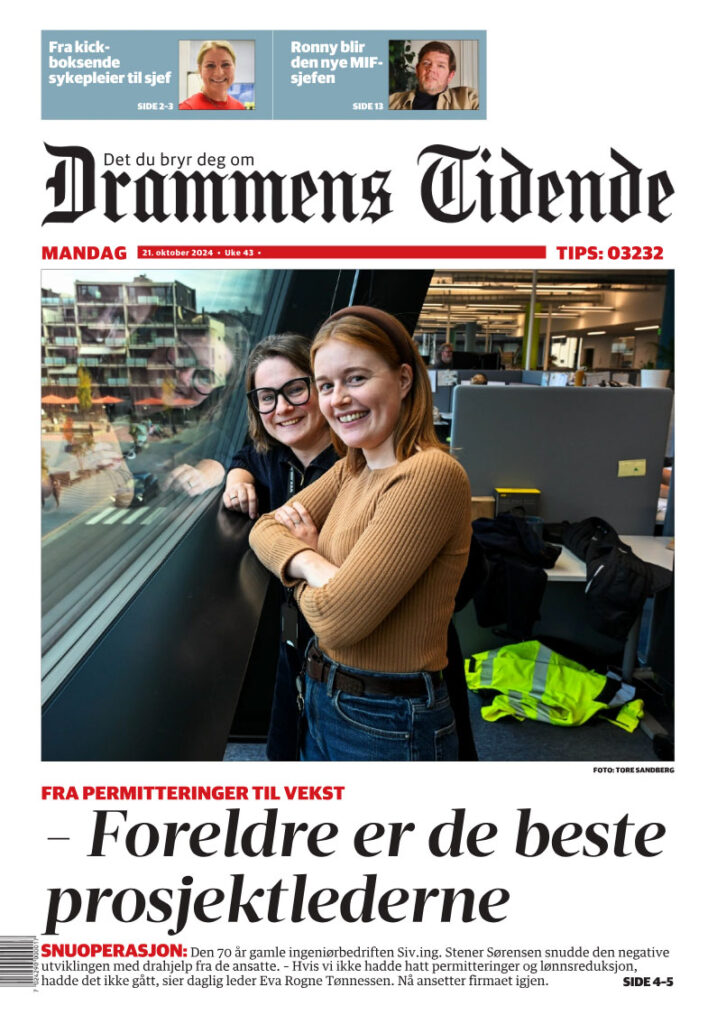 Forsiden av Drammens Tidende 21. oktober 2024